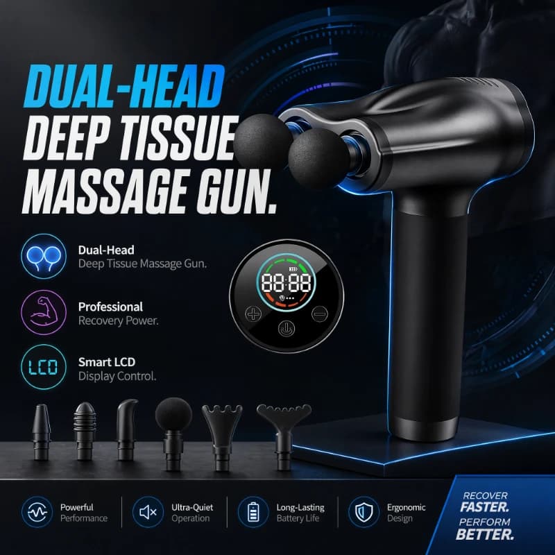 Handheld Double Head Massage Gun Equipment with Digital Display Deep Tissue Percussion Muscle Massage Fascial Gun Gym Home Use