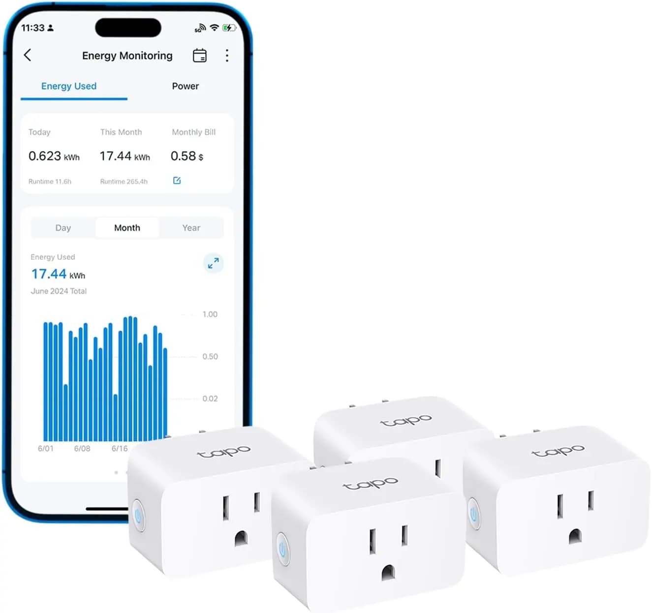 Intelligent Wi-Fi plug with energy monitoring, compatible with Alexa and Google Home, timer, ETL certificate, 4 pack