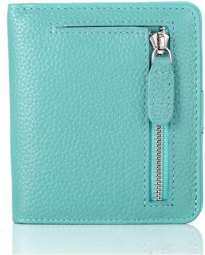 Portafoglio compatto in pelle con blocco RFID per donna, design bifold con piccola tasca