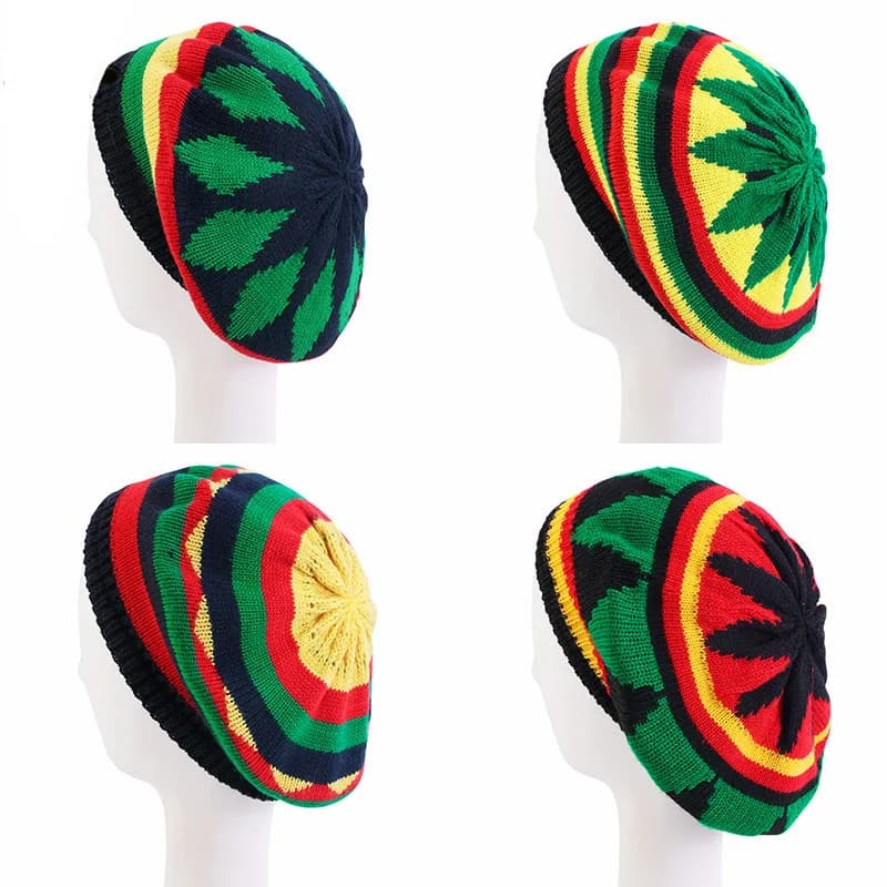 Reggae Cappello lavorato a maglia giamaicano Bob Rasta Beanie Hat Skullcap Retro Stripe stampato Berretto Hip Hop Dance Copricapo Fancy Party Hat