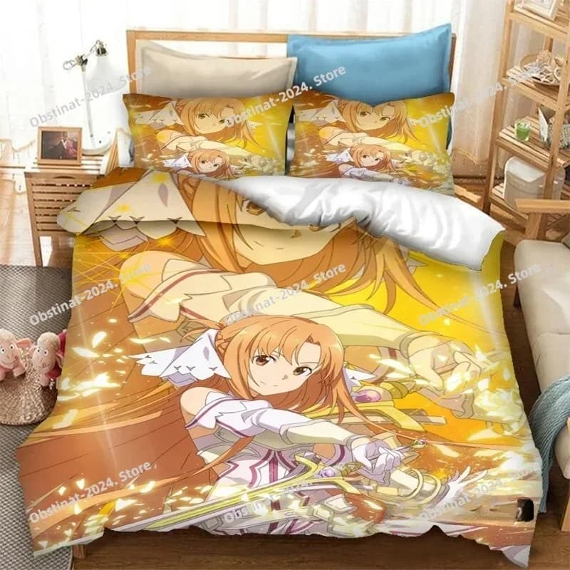 Anime SAO Yuuki Asuna Set biancheria da letto Stampato singolo Piumino Trapunta Copripiumino Federa Set da 3 pezzi Bambini Taglia adulto