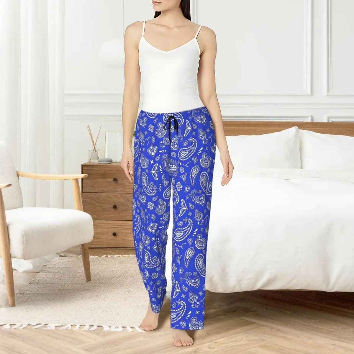 Custom Paisley Pants for Women Night Trousers with Drawstring and Floral Pattern with Pockets