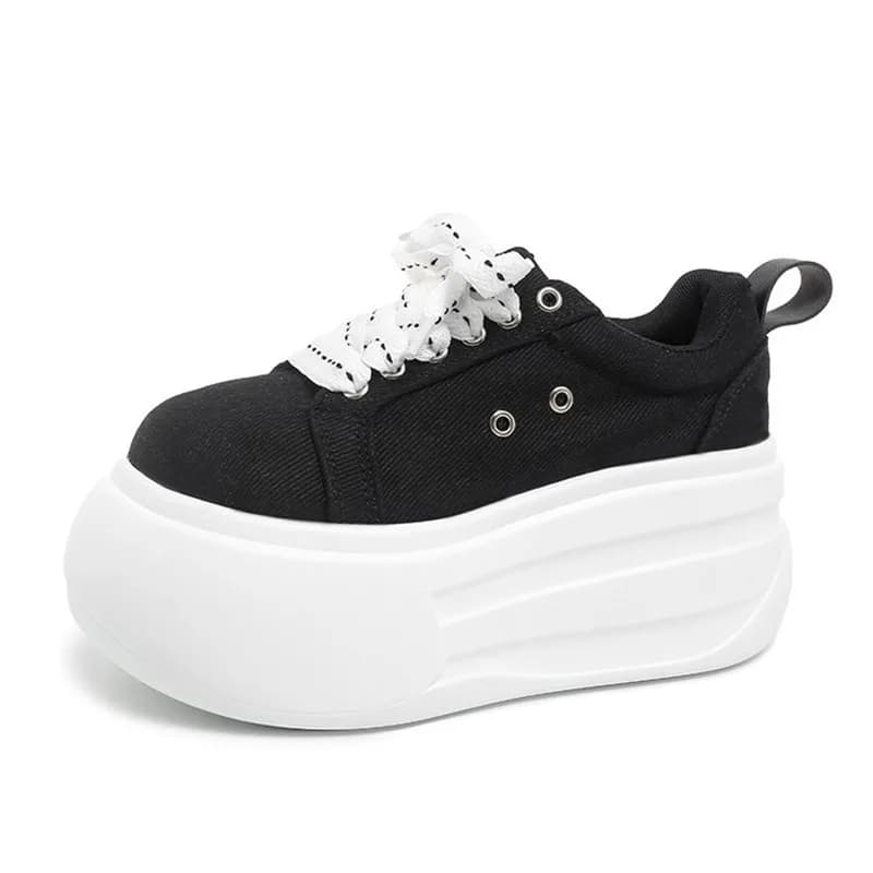 8CM Canvas Spring Platform Vulcanize Women Chunky Sneaker Vulcanize Autumn High Brand Comfy Shoes New Fashion Cute Bread shoes
