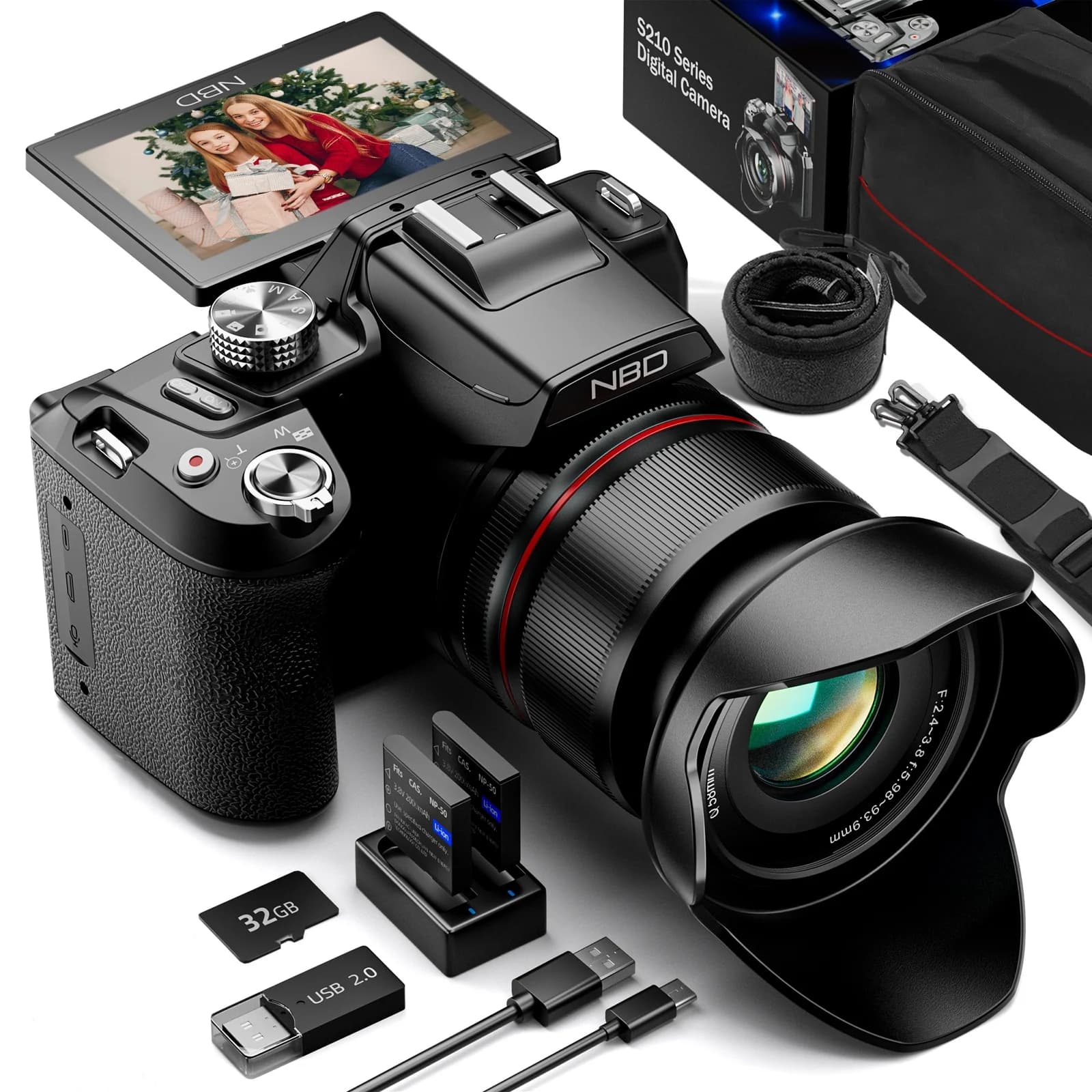 NBD Camera 2000mAh Lithium Battery 16x Optical Zoom 64mp 5k Video Digital Camera with 256GB Card