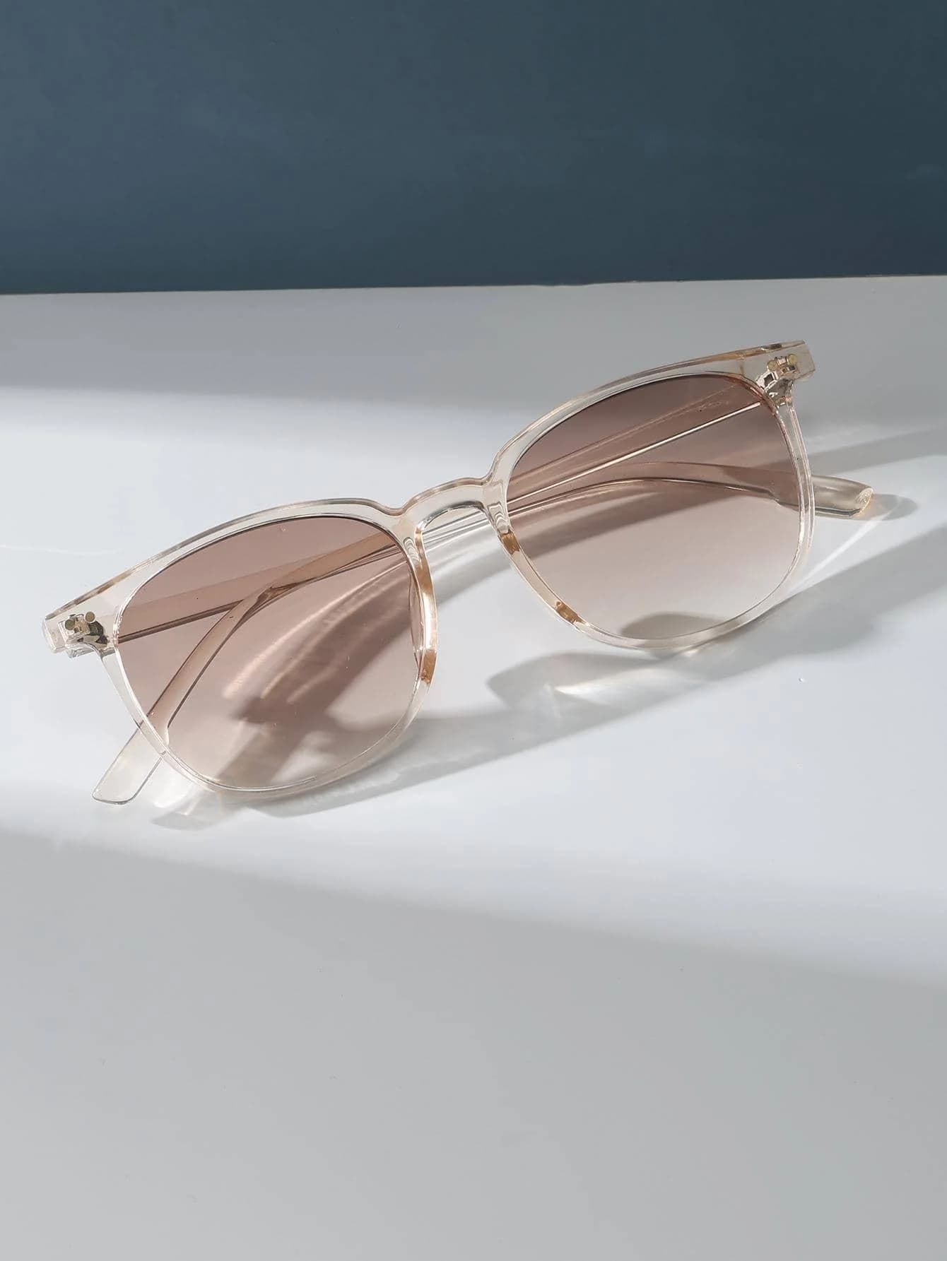 Vintage Transparent Plastic Square Sunglasses With Gradient Brown Lenses UV400 Protection