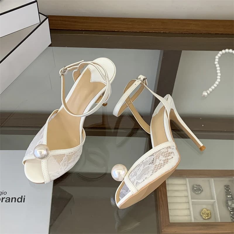 Eilyken Fashion CRYSTAl Breathable Mesh Peep Toe Women Sandals Sexy Thin High Heels Buckle Strap Banquet Prom Shoes