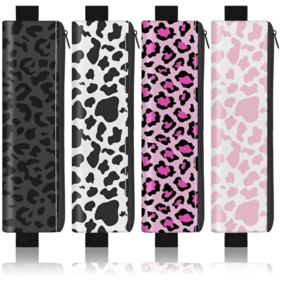 4 Pack Elastic Pen Holder for Notebook, s Pen Pouch with Elastic Band and Zipper, Leather Pen Holder for Planners, Journals, Bo