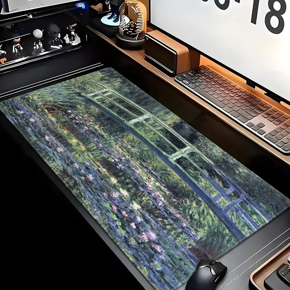 Tappetino per mouse Claude Monet Art con accessori da gioco, tappetino per tastiera Prime Gaming XXL, tappetino con imbottitura cucita HYBXAXC 90x40 cm