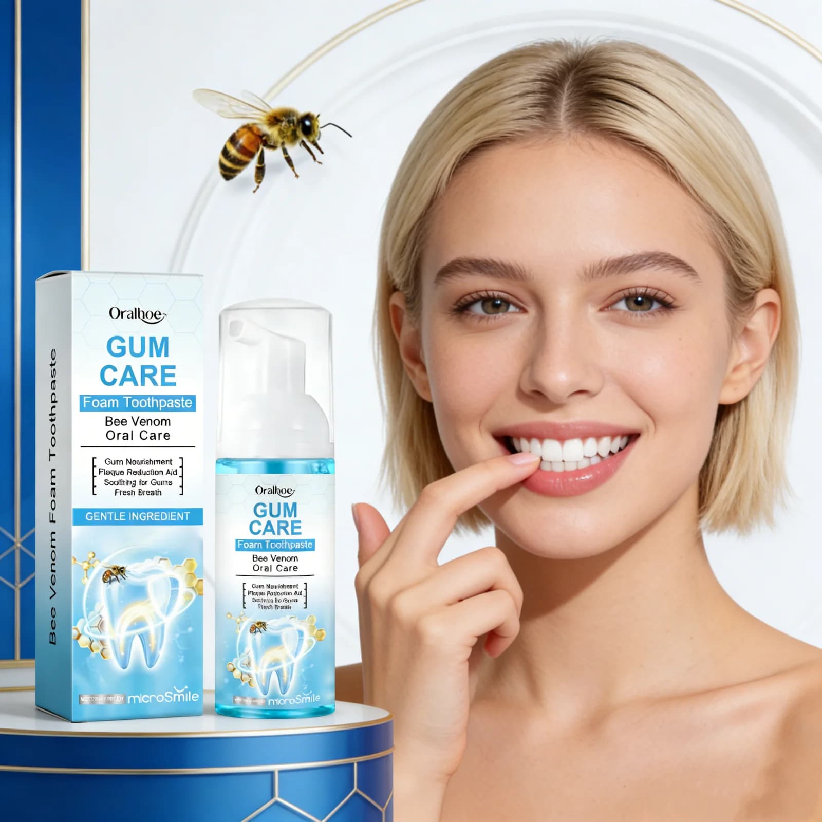 Mousse Dentifricio Sbiancante al Veleno d'Api Naturale per Cleaning Denti, Remozione Macchie, Sbiancamento e Alito Fresco Duraturo