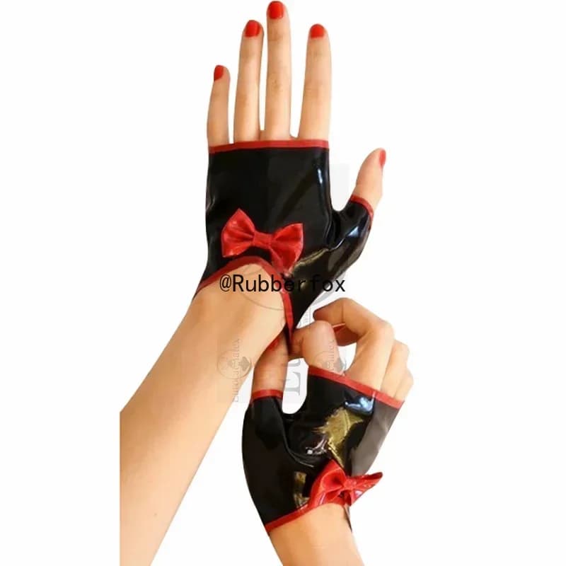 Guanti corti in lattice senza dita sexy neri e rossi personalizzati con guanti in gomma a cupola con strisce di fiocchi