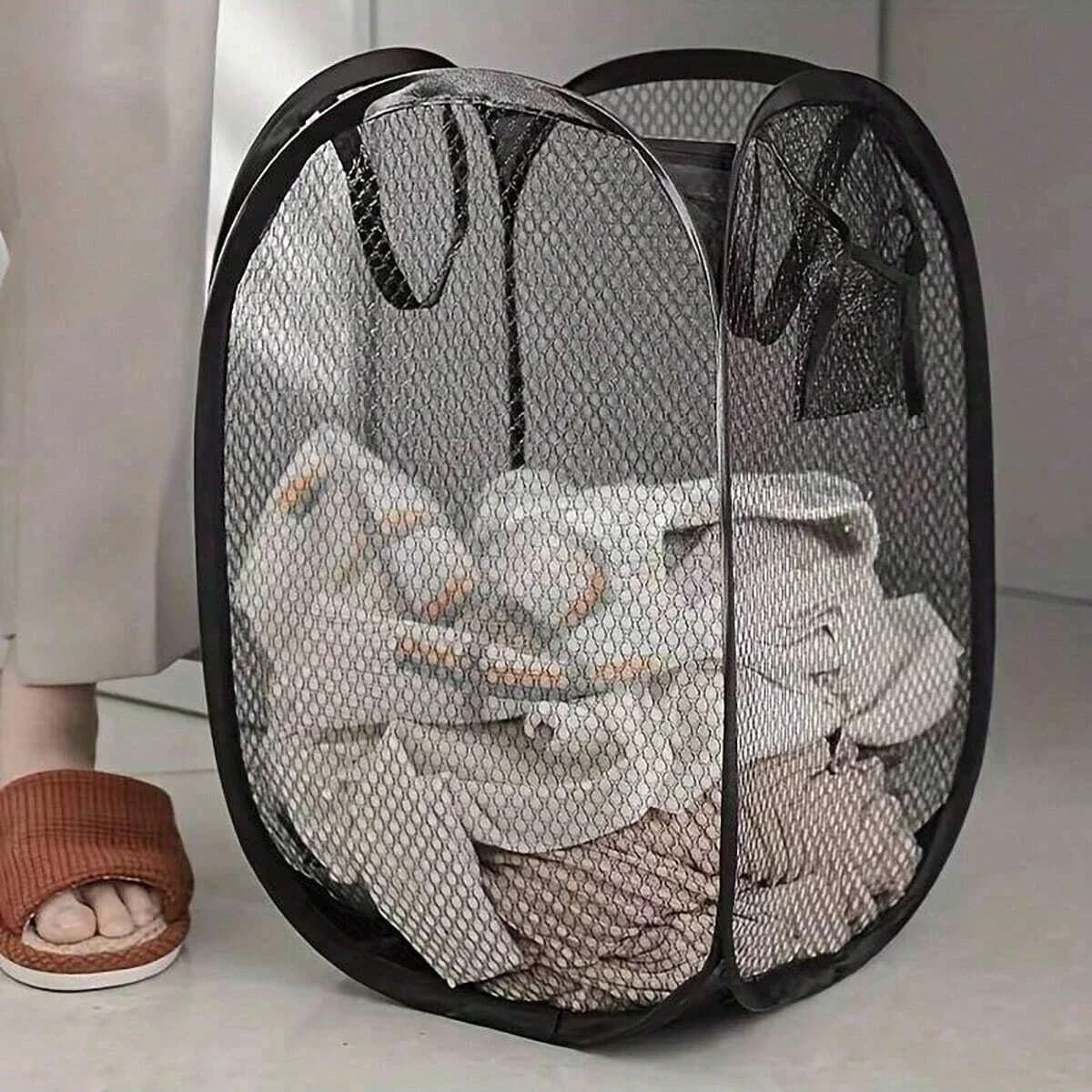 1pc Home Bathroom Mesh Storage Basket Shower Laundry Clothing Dirty Clothes Bag Foldable Portable Business Traval Basket