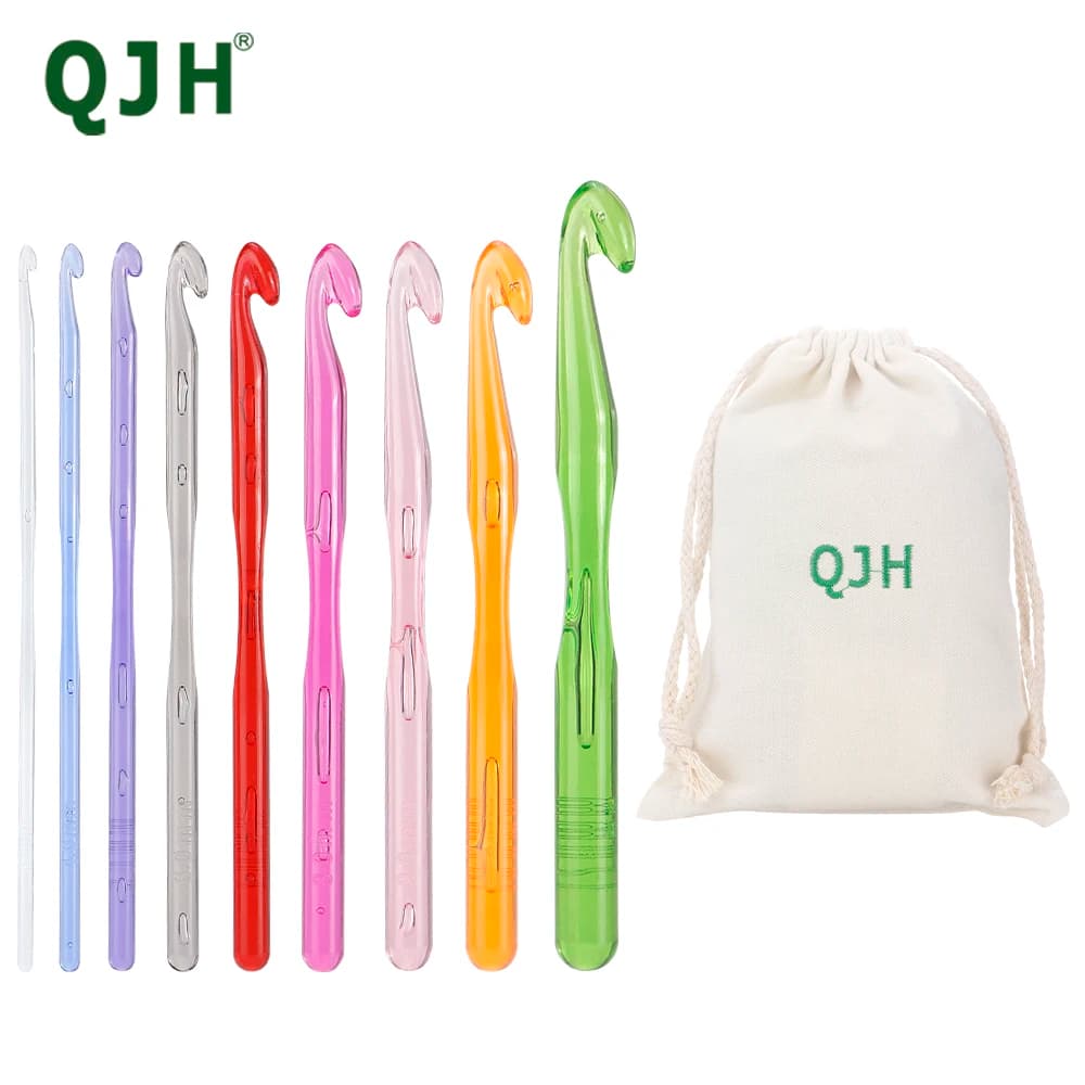9-size crochet hooks kit with 1 bag holders, ergonomic crochet hooks with case for arthritic hands, extra long crochet needles