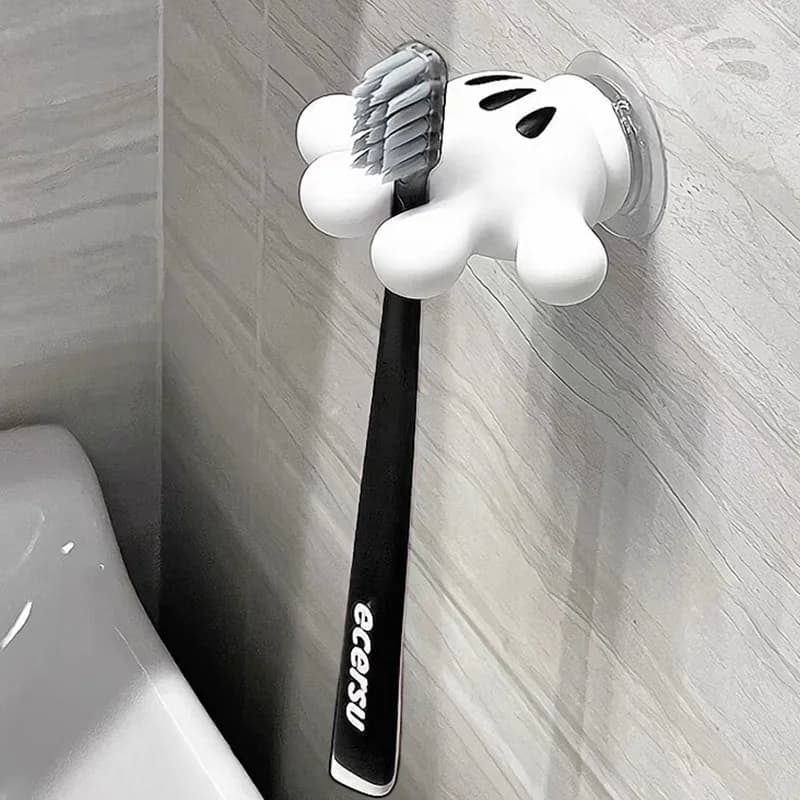 Simpatico supporto per spazzolino con palmo di Topolino, ventosa, gancio multifunzione senza traccia per asciugamani da bagno, avvolgicavo dati