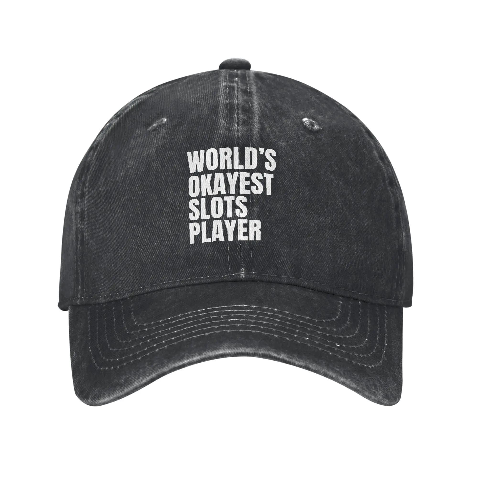 Fashion World s Okayest Slots Player - White baseball cap Vintage Washed Denim Hat Women's Visor