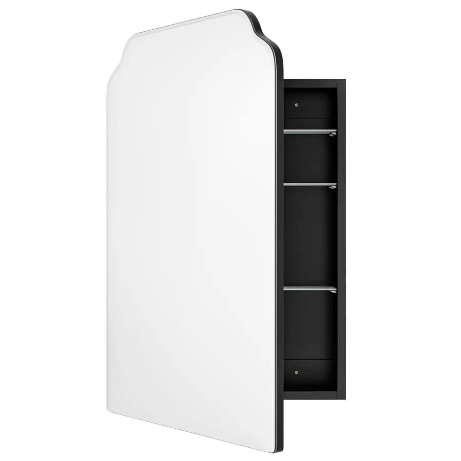 Armadietto da bagno a incasso, mobiletto a parete in legno con specchio curvo 17,5x29, armadietto portaoggetti da bagno, nero, anta a battente sinistra