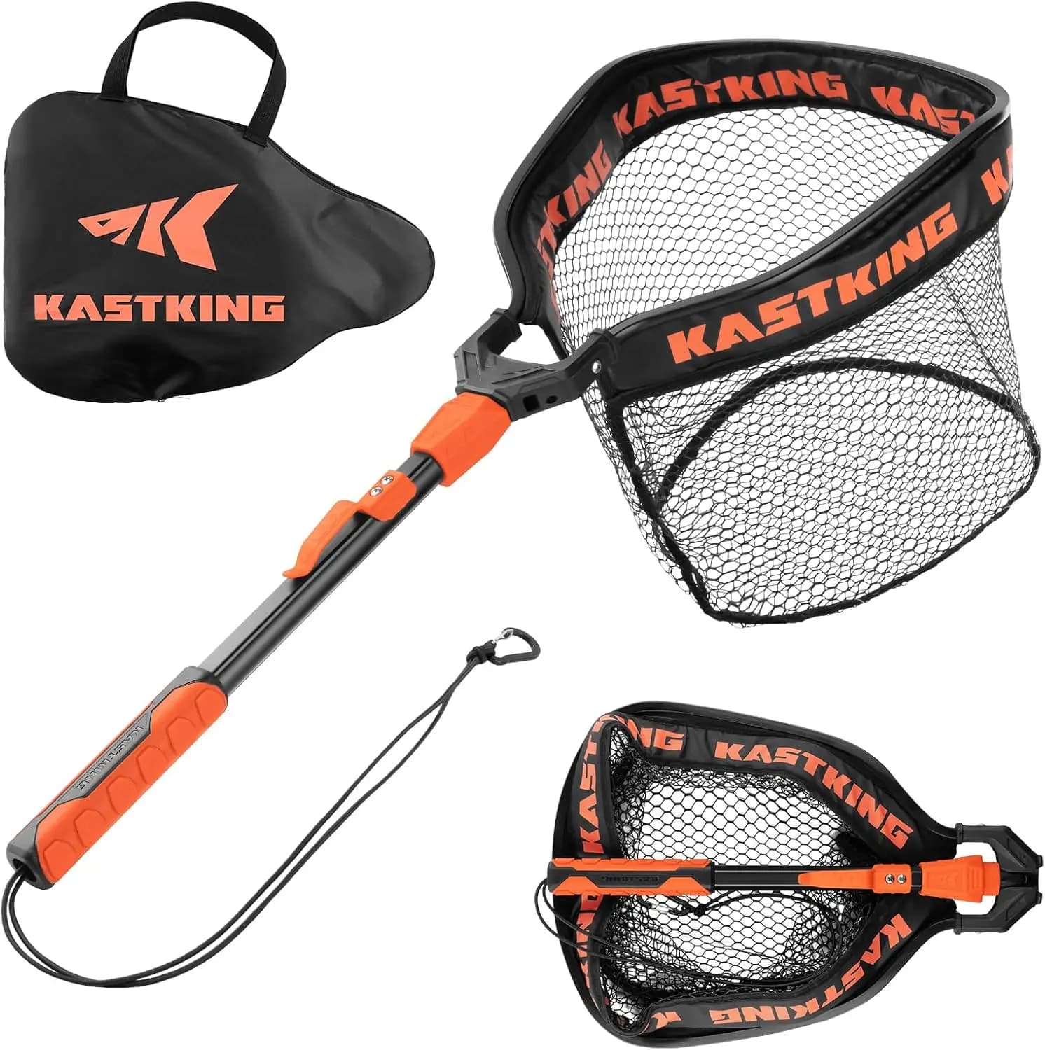 Rete da Pesca Resistente con Manico in Alluminio, Impugnatura Antiscivolo, Borsa Compatta e Cordino per Pesca in Kayak, Lago, Pesca a Mosca o Fiume