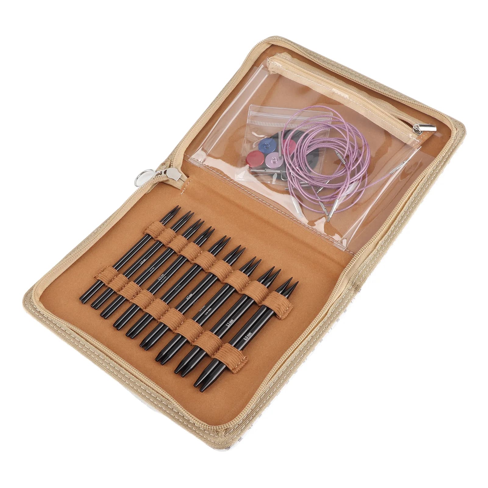 Set di ferri da maglia circolari da 3 a 8 mm, set di ferri da maglia intercambiabili, design ergonomico, facili da usare, con borsa in PU per il fai da te
