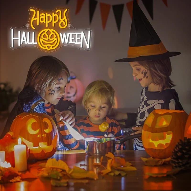 Happy Halloween Pumpkin Neon Led Sign Room Decor Zucca di Halloween Decorazione da parete per la festa Home Bar Club Lampada Insegne dimmerabili USB