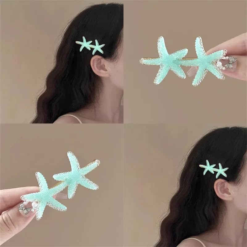 Starfish hairpin cute candy color starfish hairpin girl edge clip headgear top clip hair accessories