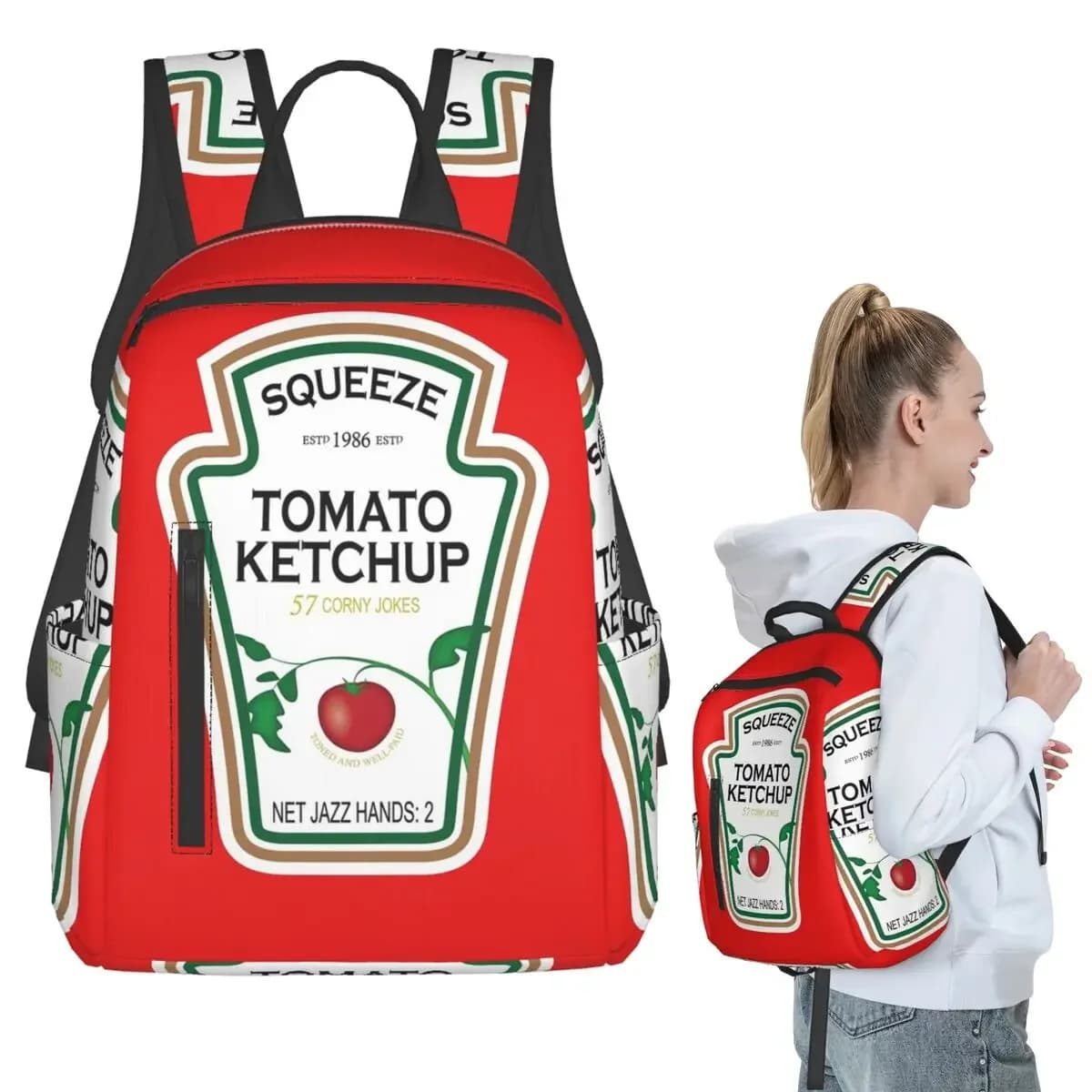Funny Ketchup Label Backpack Student BookBag Kids School Bag Laptop Shoulder Bags Men Women