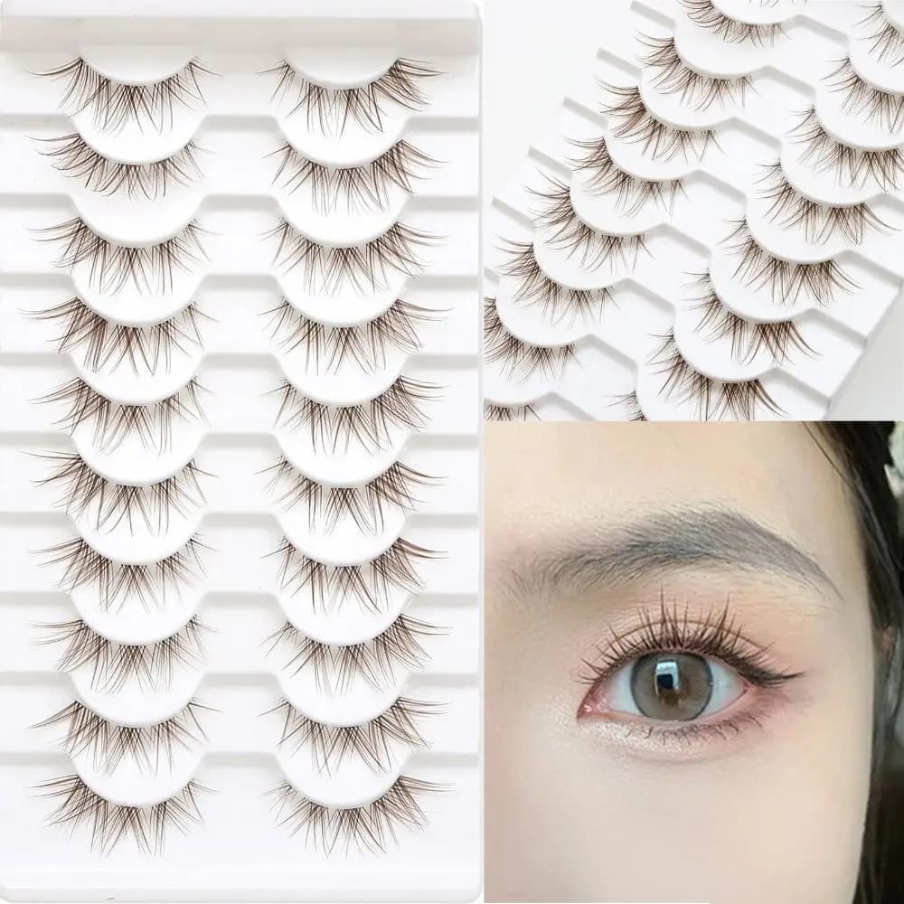 10 paia di ciglia finte marroni dall'aspetto naturale moda 3D cosplay giapponese ciglia finte visone ciglia anime drammatiche per le donne
