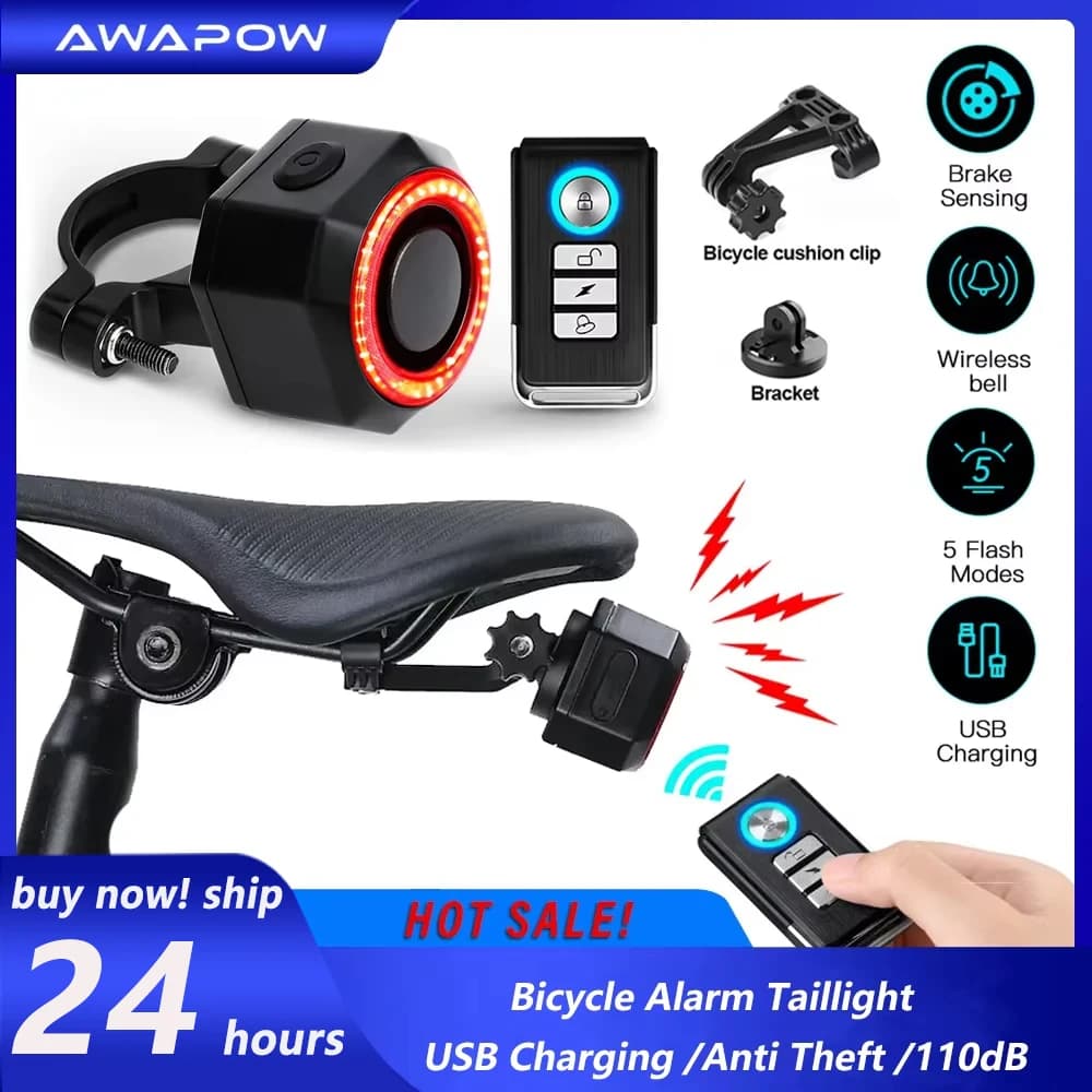Awapow Allarme Bicicletta Telecomando Allarme Antifurto Bici USB Ricaricabile 110dB Allarme Rilevatore Bicicletta Moto Con Staffa