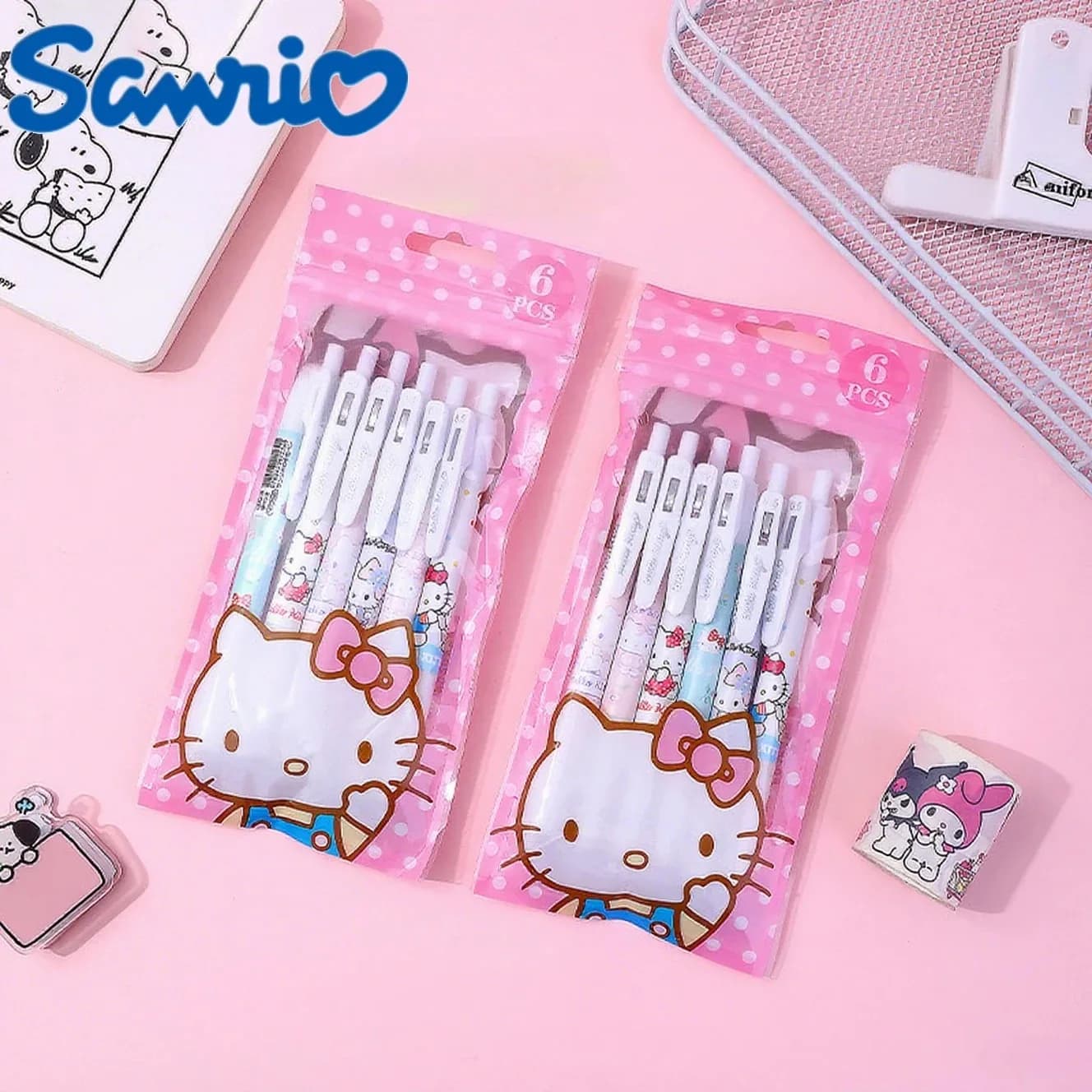 6 pz/lotto Sanrio Hello Kitty Penne Gel Kawaii Cancelleria Nero Firma Penna Strumenti di Scrittura Forniture Per Ufficio Scolastico Giocattoli Regali