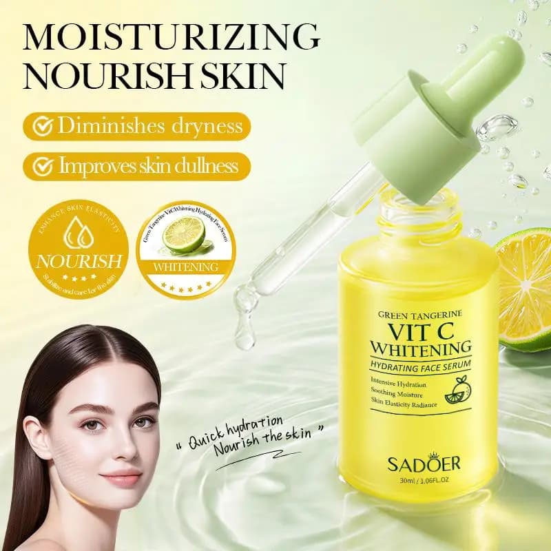30ml Green Tangerine Vitamin C Whitening Hydrating Face Serum,Lightweight Serum Texture,Reducing Dullness,Antioxidant Protection