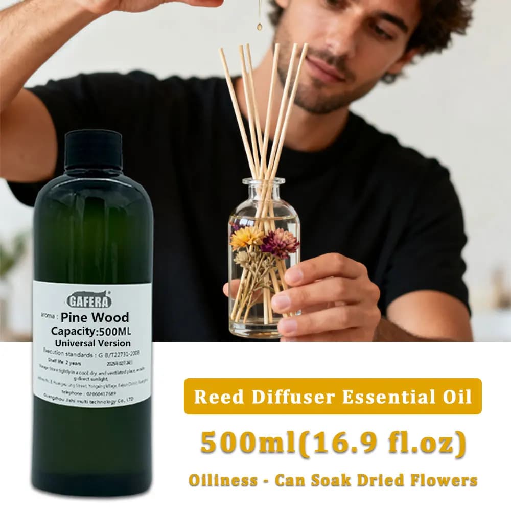 GAFERA 500ml (16.9 fl.oz) Oli Essenziali di Pino - Per Diffusori a Bastoncino e Aromaterapia Senza Fiamma, Olio Aromatico di Ricambio per Diffusore
