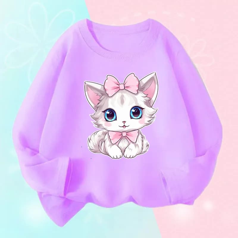 2023 nuove ragazze t-shirt bambini O collo manica lunga gatto cucciolo top moda animale carino Pet stampa quotidiana Casual Street Wear