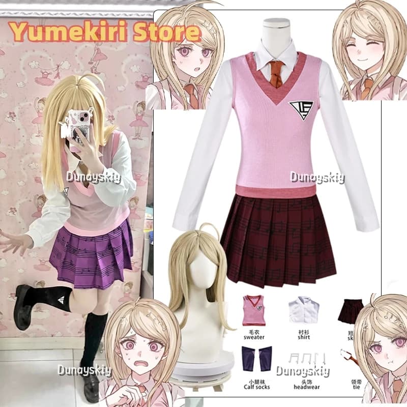 Kaede Akamatsu ssiCostume Giappone JK Uniforme scolastica Abiti da donna Anime Kaede Akamatsu Gioco di ruolo Parrucca Scarpe Abiti jiakei