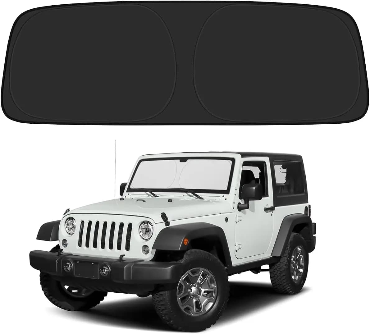 Windshield Sun Shade for Jeep Wrangler TJ JK JL & 2020-2026 Jeep Gladiator Foldable Accessories with Storage Pouch PET Reflectiv
