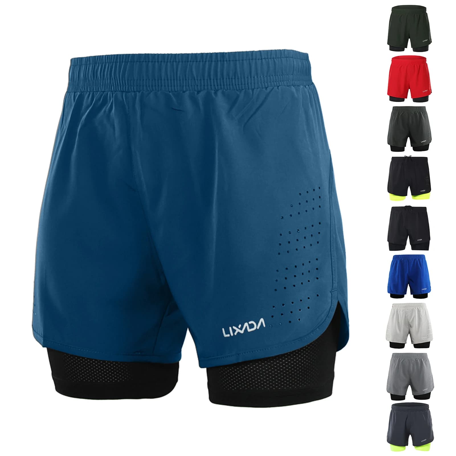 Lixada Running Shorts 2 in 1 Men's Quick Drying Breathable Training Jogging Exercise Bike Shorts with Longer Lining