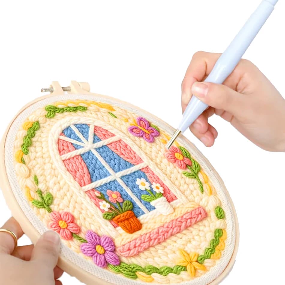GATYZTORY Punch Needle Starter Kit Simple handmade pink decorative yarn with frame painting decoration ornament Sewing Tufting