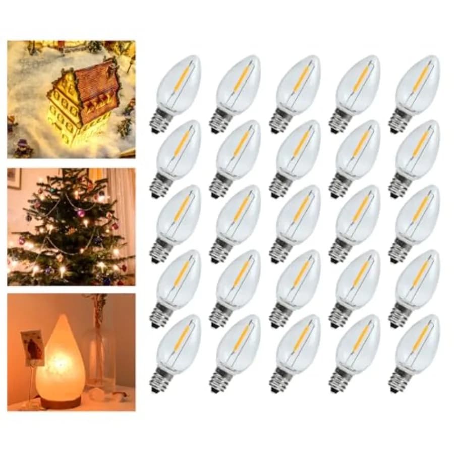 Lampadina Notturna C7 con Attacco E12 per Lampade di Sale, 0,6 Watt Equivalente a 7W, Luce Bianca Calda 2700K, Candele per Finestre e Lampade