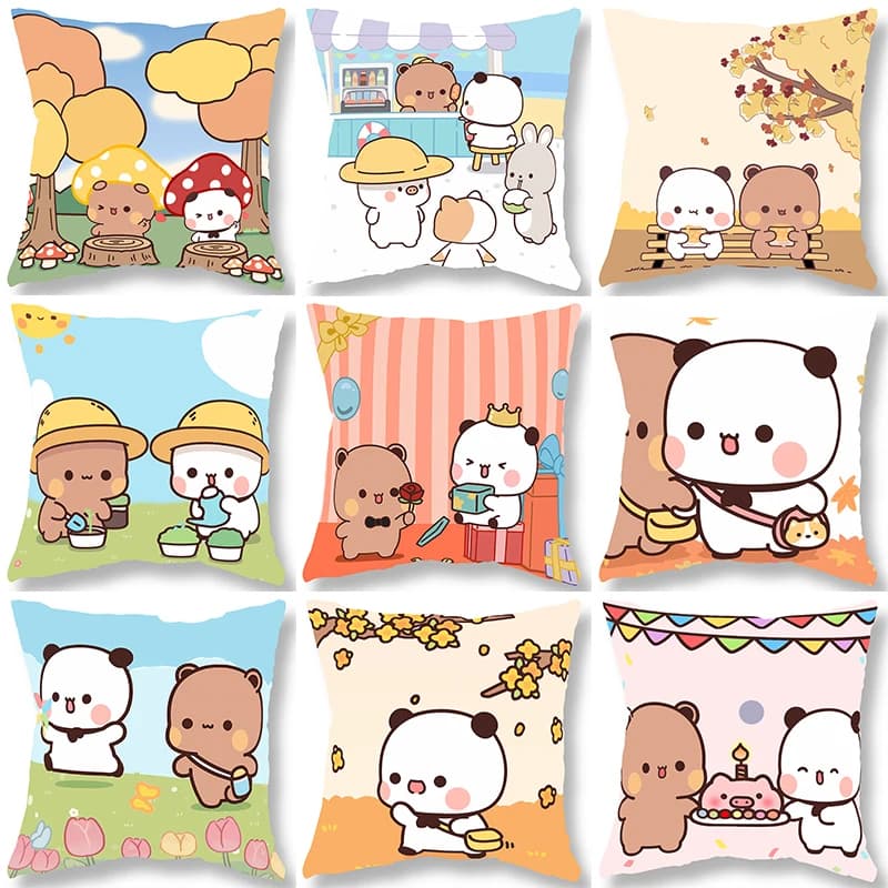 Federa in peluche corto con orsetto Bubu Dudu, federa per cuscino da divano in stile cartone animato Kawaii per soggiorno e camera da letto