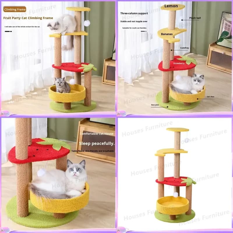 Large Cat Tree with Bed Scratching Post Climbing Frame for Cats Wooden Plush Cat Furniture Heavy Duty Cat Scratcher Play