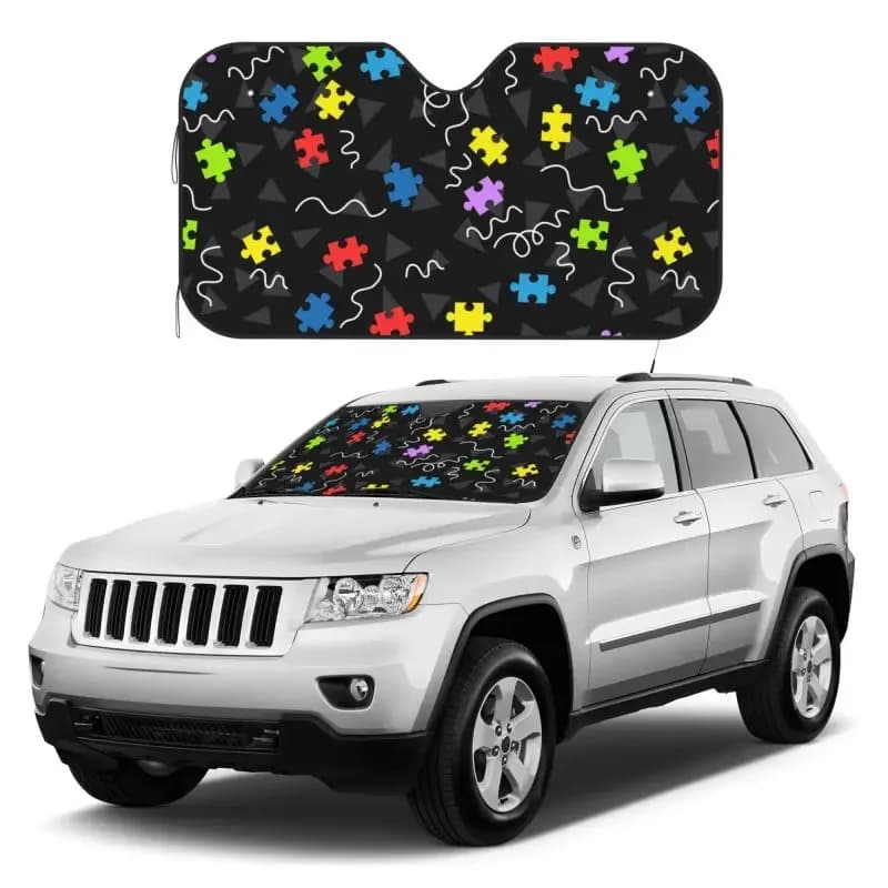 Pezzi puzzle per la consapevolezza dell'autismo Stampa Parabrezza per auto Parasole Blocchi Raggi UV Protezione visiera Parasole per anteriore 27,5x51 pollici