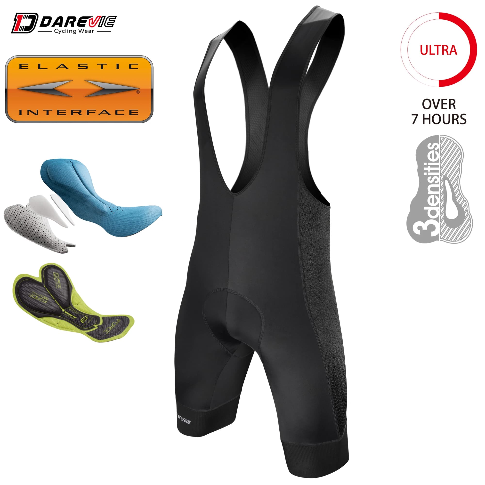 DAREVIE Men's Bike Shorts Gel Pad 6H Ride Men's Bike Shorts Pro Team Italia Pad Men's Cycling Shorts 7 CM Men's Bike Gripper MTB legs