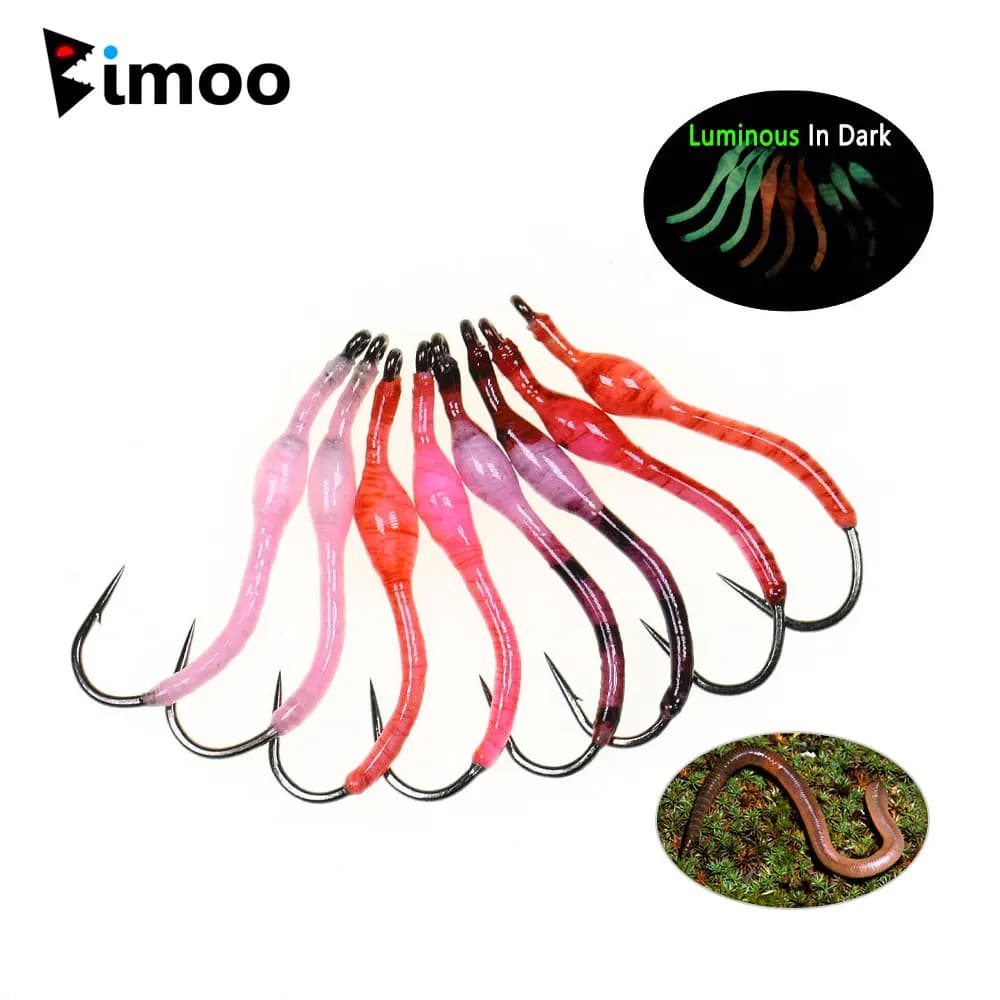 Bimoo 6/8 pezzi # 13 esche luminose in resina epossidica a forma di verme, esche artificiali in lattice a forma di verme di terra per la pesca alla trota e al panfish