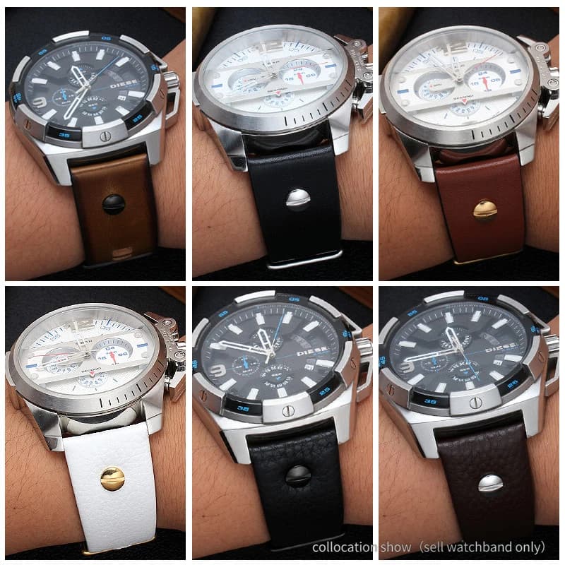 For Diesel DZ7257 DZ4323 DZ7348 DZ7313 DZ7312 DZ4318 genuine leather watch strap men large dial Retro riveted cowhide watchband