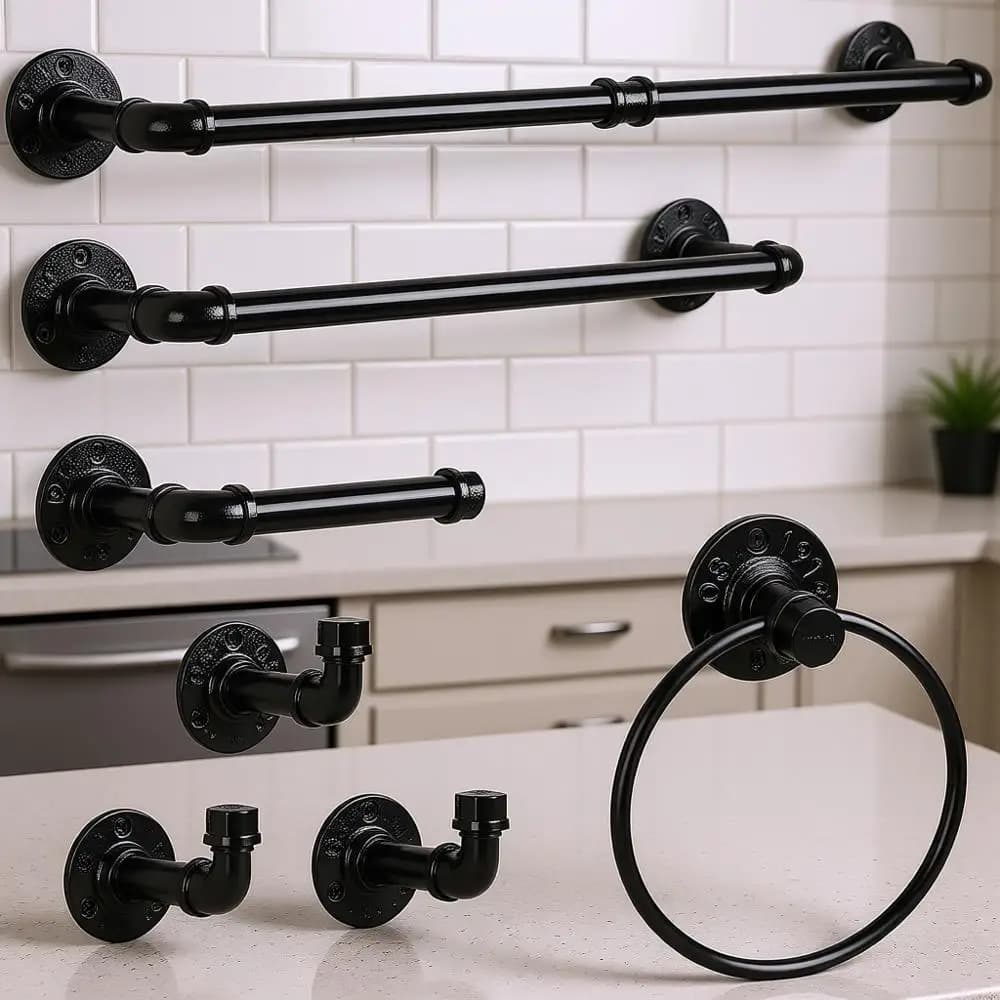 Set di Portasciugamani Industriali con Portarotolo, Portasciugamani, Anello Portarotolo, Porta Carta Igienica e Portasciugamani da Bagno, 7 Pezzi