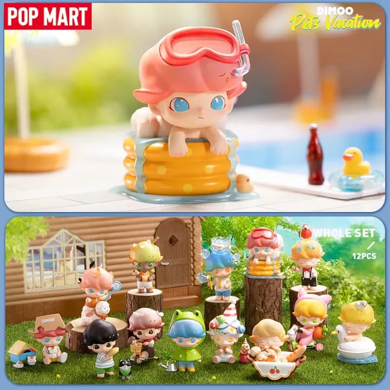 Popmart Dimoo Serie di vacanze per animali domestici Scatola cieca Guess Bag Scatola misteriosa Giocattoli Bambola Cute Anime Figure Ornamenti per il desktop Collezione regalo