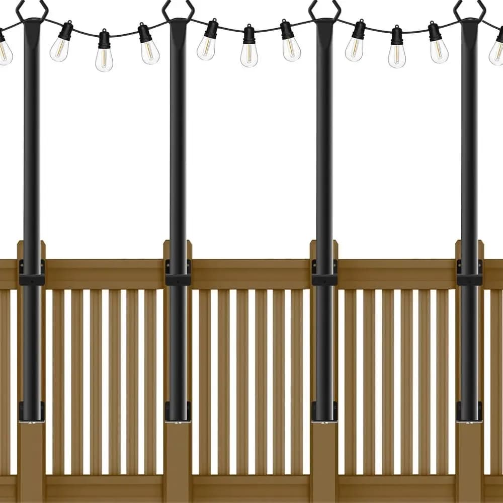 Set di 4 Pali per Luci a Corda, Pali in Metallo da 5t per Luci Esterne, Pali per Illuminazione Esterna con Supporto, Pali/Aste per Esterni, Patio, Decorazioni