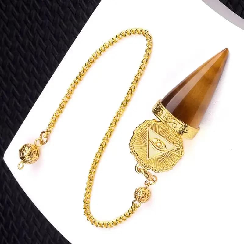 Collana in Pietra Naturale con Pendente a Forma di Cono Occhio Dorato, Accessori per Creazione di Gioielli Fai-da-Te, Regali per Feste, 1 Filo 20x52mm