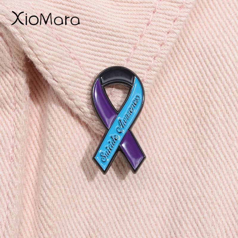 Nastro per la consapevolezza del suicidio Spilla smaltata Salute mentale Malattia Guerriero Spilla Bavero Zaino Distintivo Accessori per gioielli
