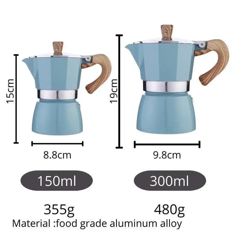Caffettiera Moka in Alluminio Premium 150/300ML, Artigianale per un Sapore Intenso, Stile Italiano, per Casa, Esterni e Campeggio, Facile da Usare