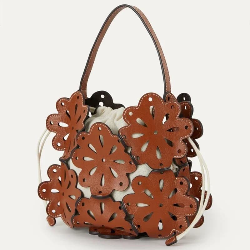 Luxury Hollowed Flower Patchwork Tote Bag,Drawstring Underarm Shoulder Bag,Niche Designer Women's Handbag,Daily Shopping Basket