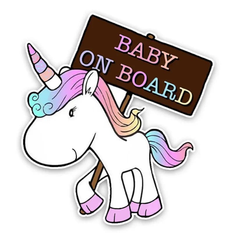 Adesivi per auto Adesivi personalizzati Unicorno BABY ON BOARD Adesivi decorativi per auto carini Impermeabili e resistenti ai raggi solari PVC 17*15 cm