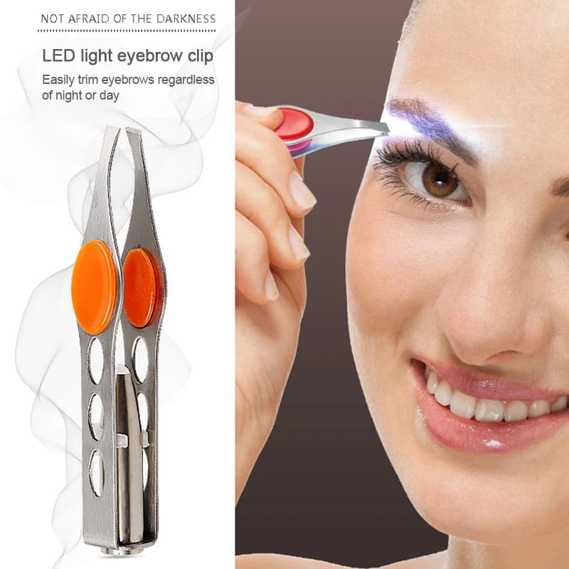 1PC LED Eyebrow Grip Oblique Toe Stainless Steel Eyebrow Clip Eye Hair Removal Prune Faux Eyelash Clasp Makeup Tool